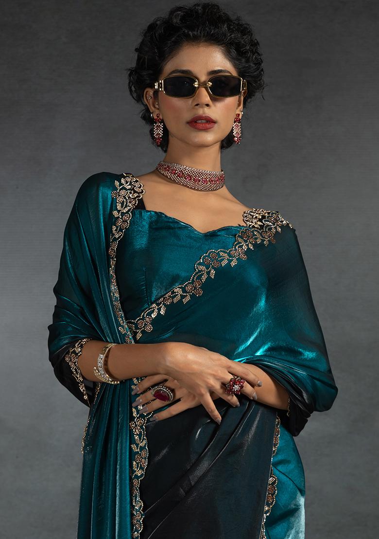 Rama Embrodery Work Silk Saree Set - Indya