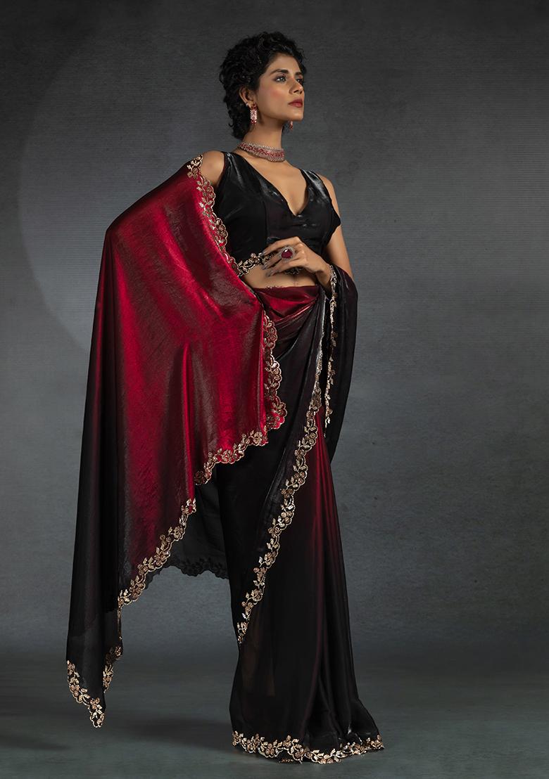 Cherry Embrodery Work Silk Saree Set - Indya