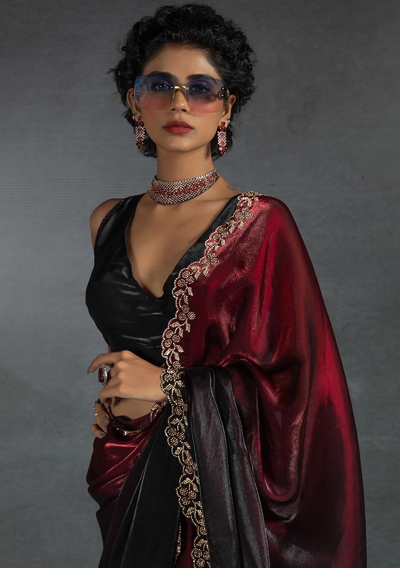 Cherry Embrodery Work Silk Saree Set - Indya