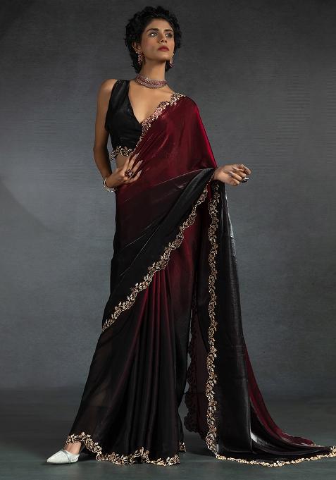 Cherry Embrodery Work Silk Saree Set