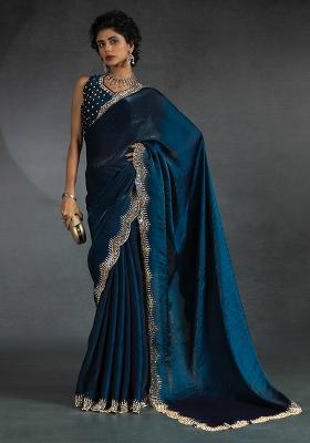 Morpeach Embrodery Work Silk Saree Set