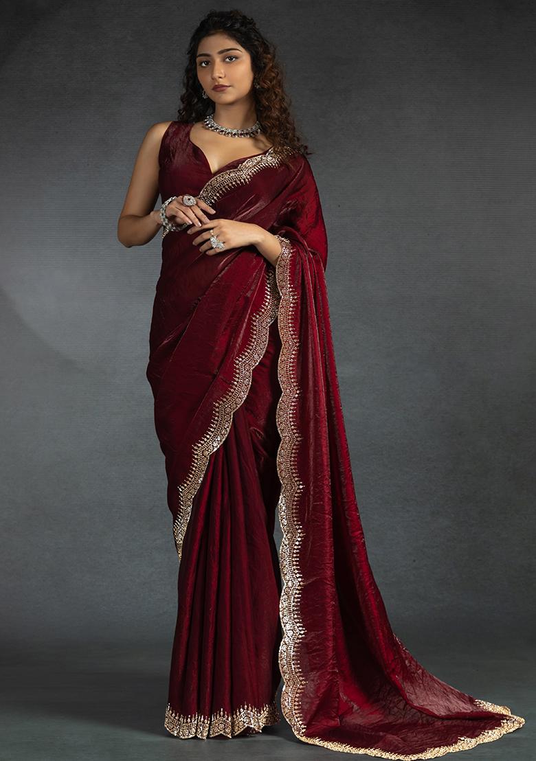Maroon Embrodery Work Silk Saree Set