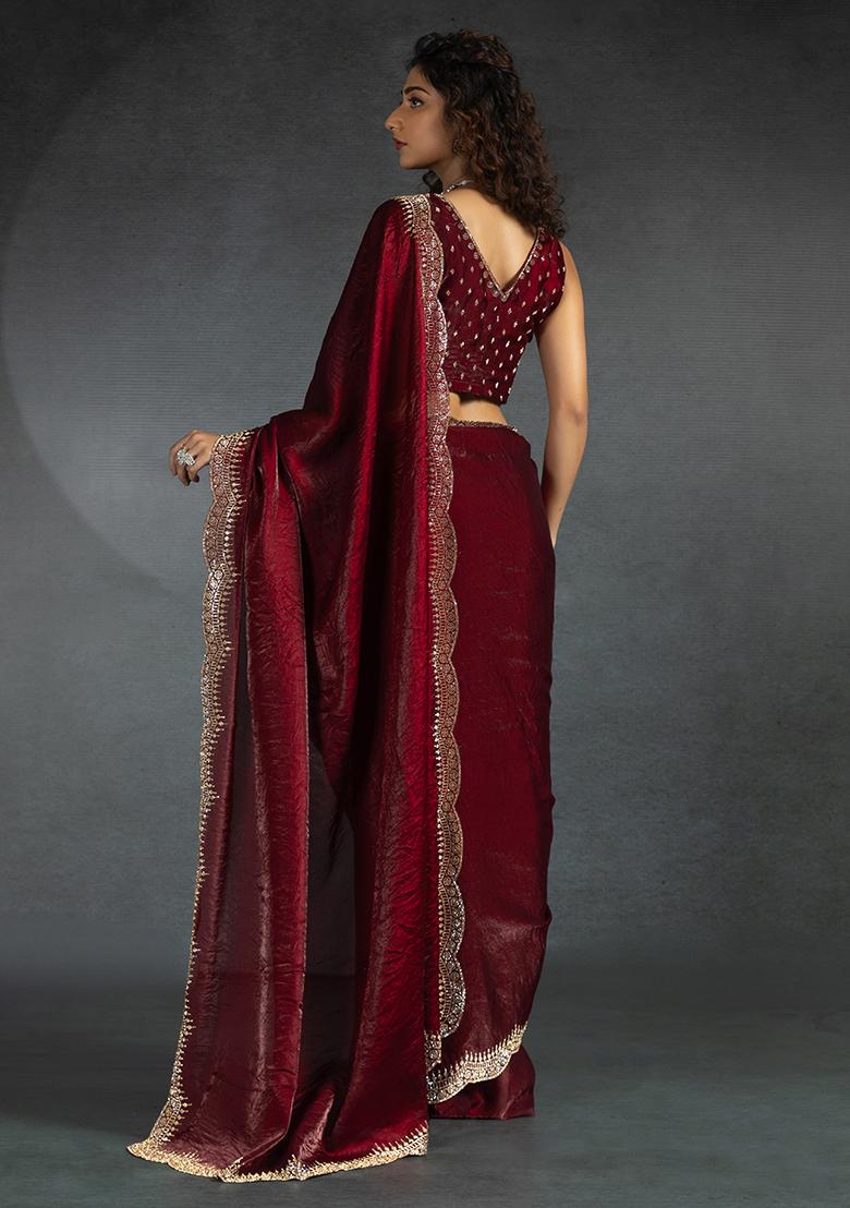 Maroon Embrodery Work Silk Saree Set
