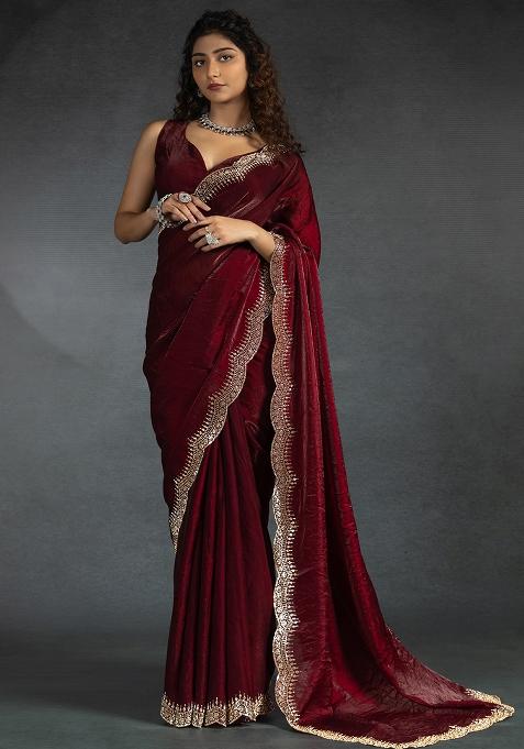 Maroon Embrodery Work Silk Saree Set