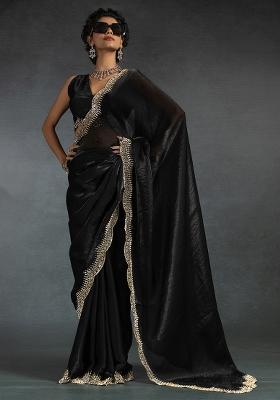 Black Embrodery Work Silk Saree Set