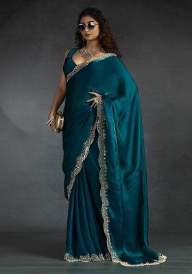 Firozi Embrodery Work Silk Saree Set