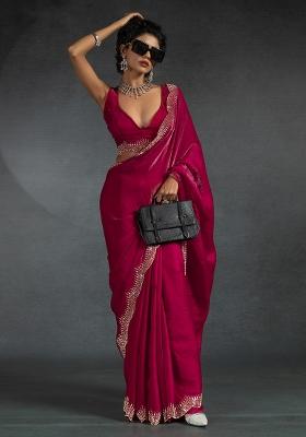 Cherry Embrodery Work Silk Saree Set