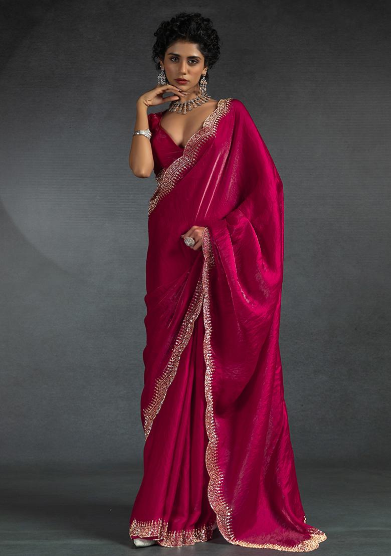 Cherry Embrodery Work Silk Saree Set - Indya