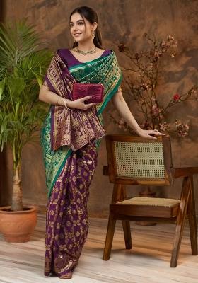 Light Green Woven Silk Blend Saree Set