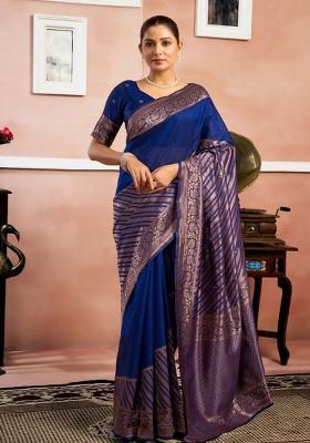 Navy Blue Sequin Work Silk Saree Set