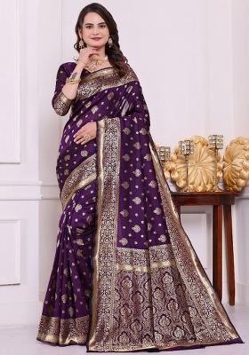 Purple&nbsp; Sequin Work Silk Saree Set