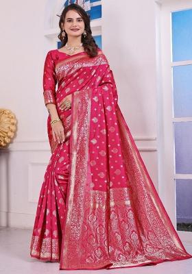 Rani Pink Sequin Work Silk Saree Set