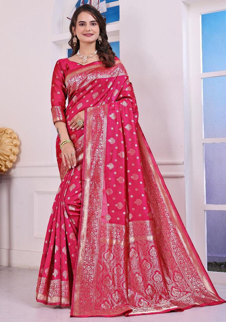 Rani Pink Sequin Work Silk Saree Set