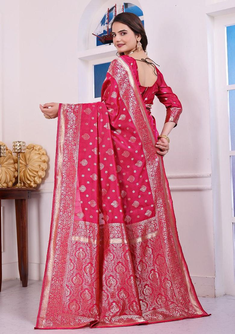 Rani Pink Sequin Work Silk Saree Set