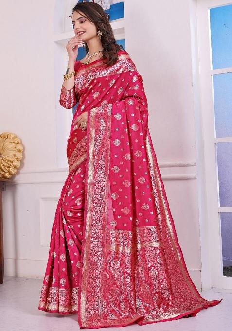 Rani Pink Sequin Work Silk Saree Set