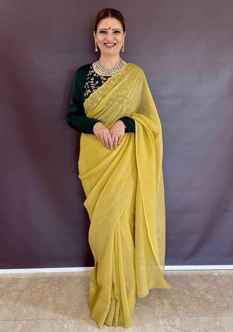 Yellow Sequin Work Silk Saree Set