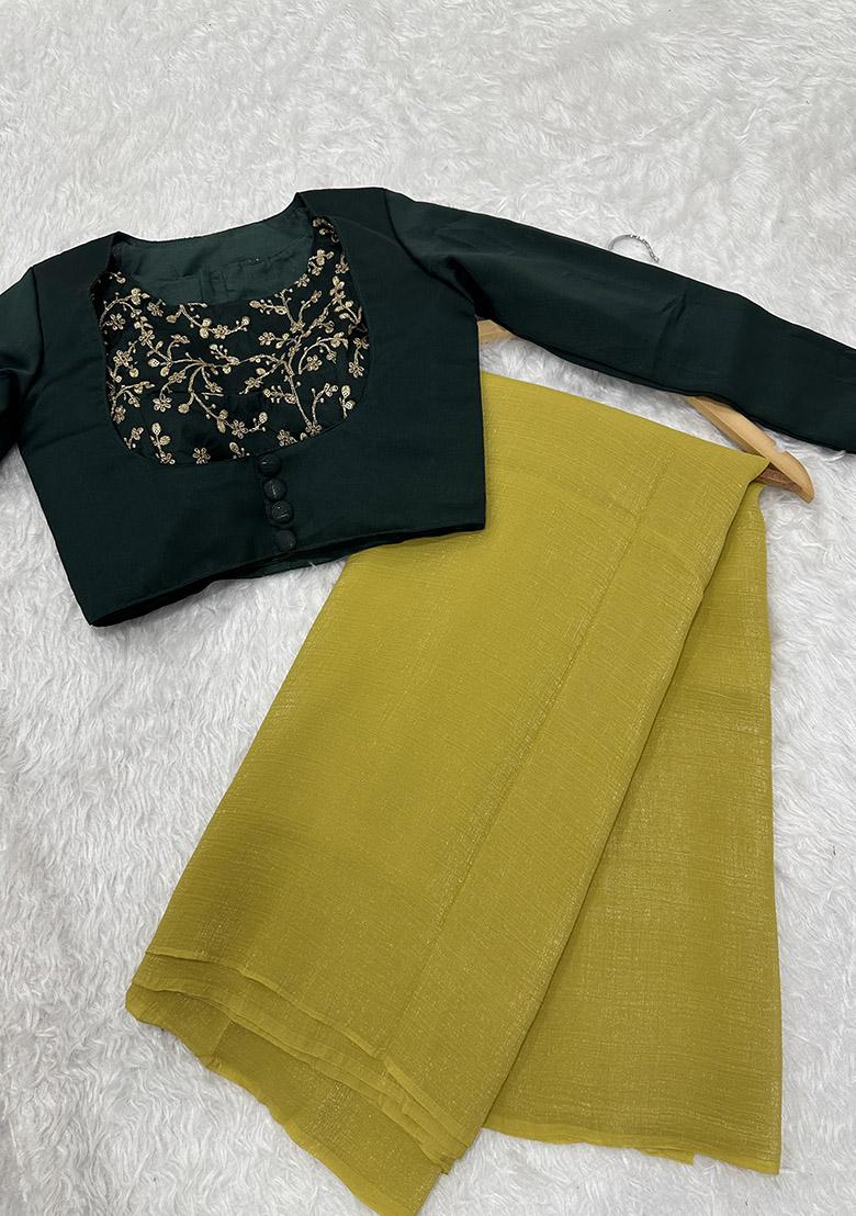 Yellow Sequin Work Silk Saree Set