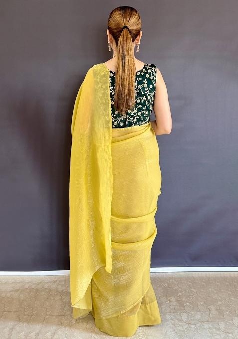 Yellow Sequin Work Silk Saree Set