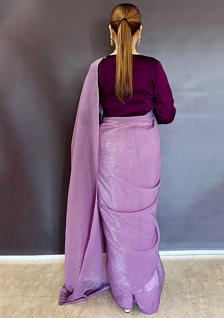 Lilac Sequin Work Silk Saree Set - Indya