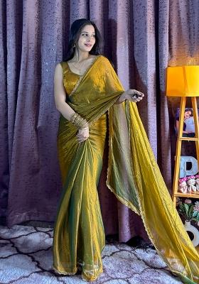 Gold Bronze Sequin Work Silk Saree Set
