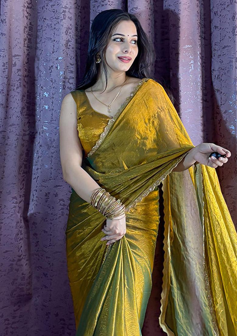 Gold Bronze Sequin Work Silk Saree Set