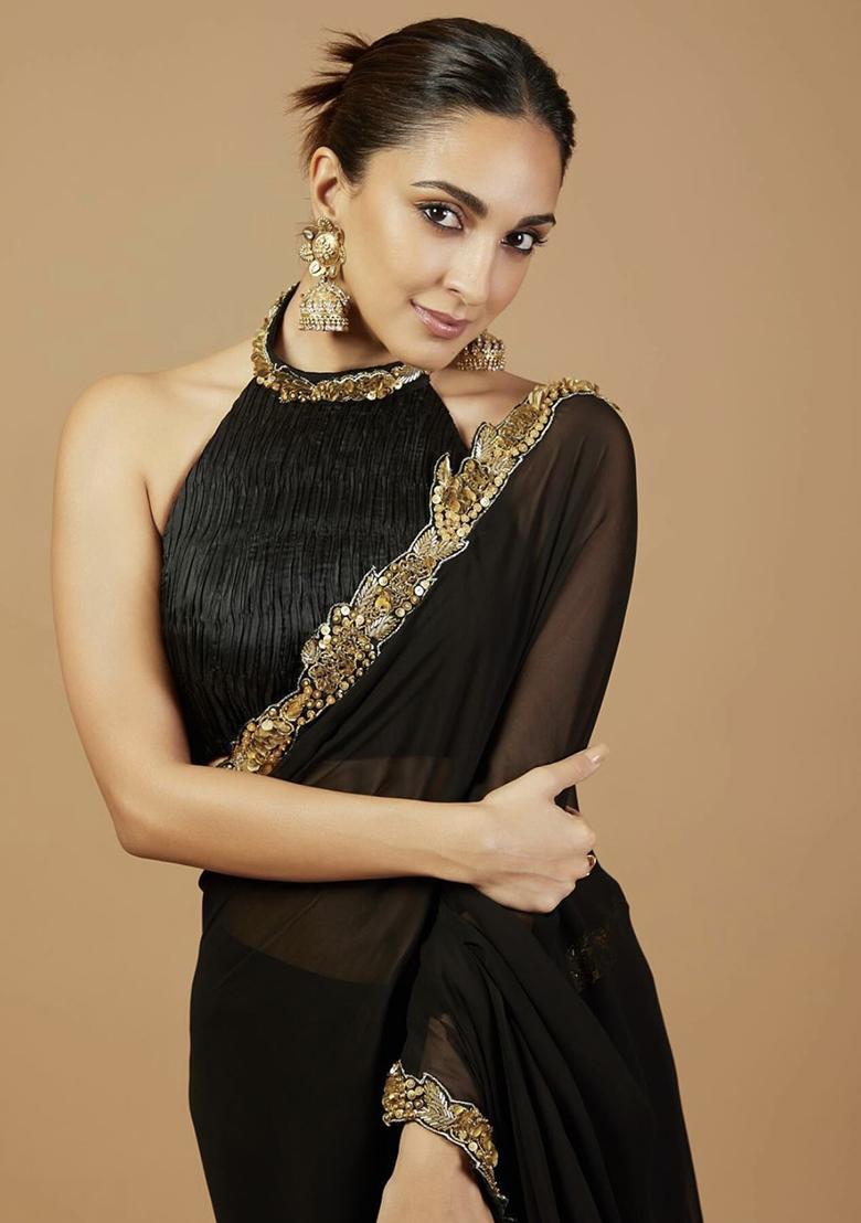 Black Sequin Work Georgette Saree Set - Indya