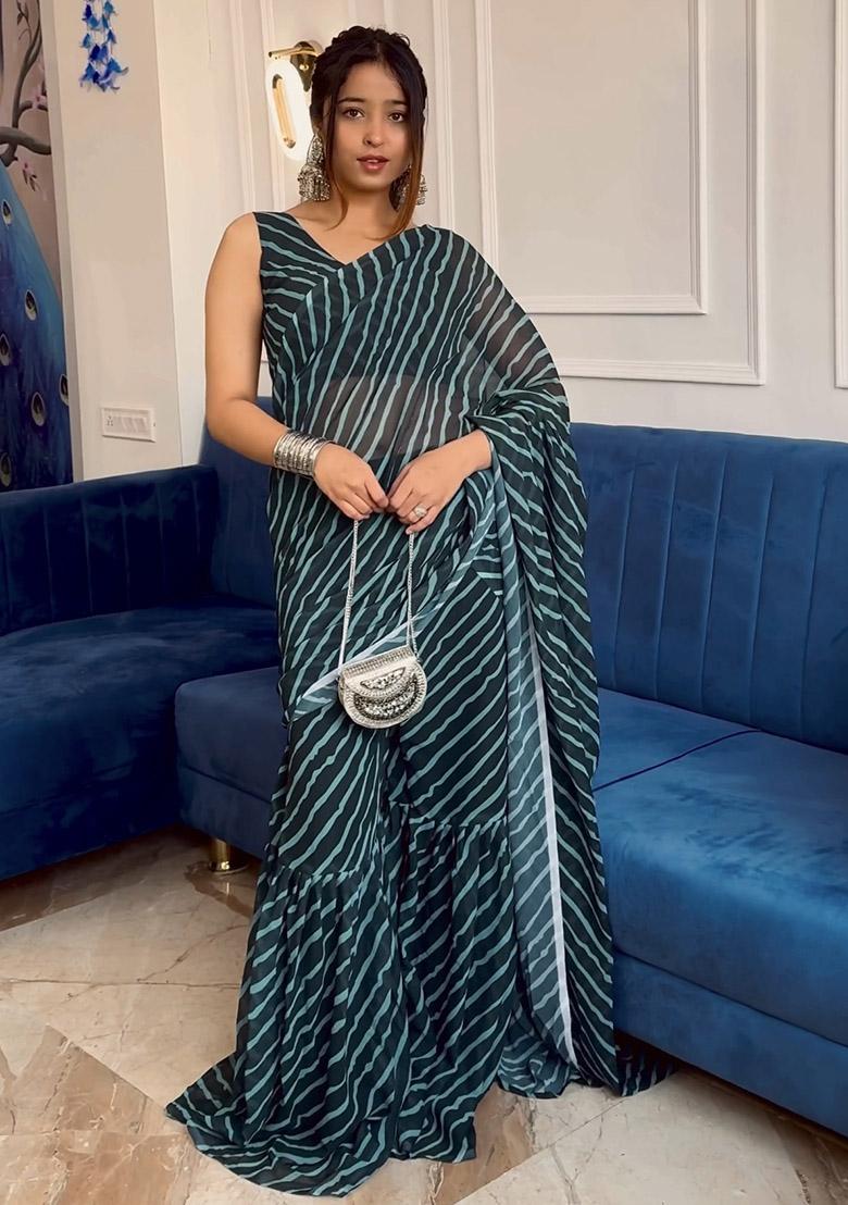 Pink Sequin Work Georgette Saree Set - Indya