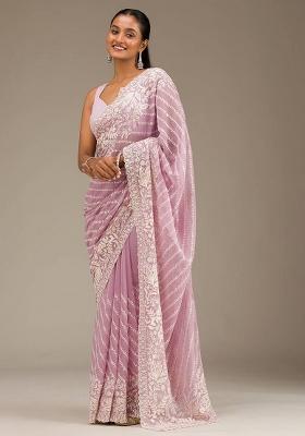 Pastel Purple Tone Sequin Work Georgette Saree Set