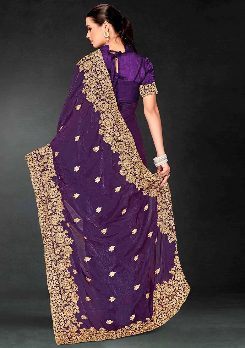 Purple Zari Blend Art Silk Saree Set with Embroidered & Sequin for Diwali | Wedding & Festive Wear - Indya
