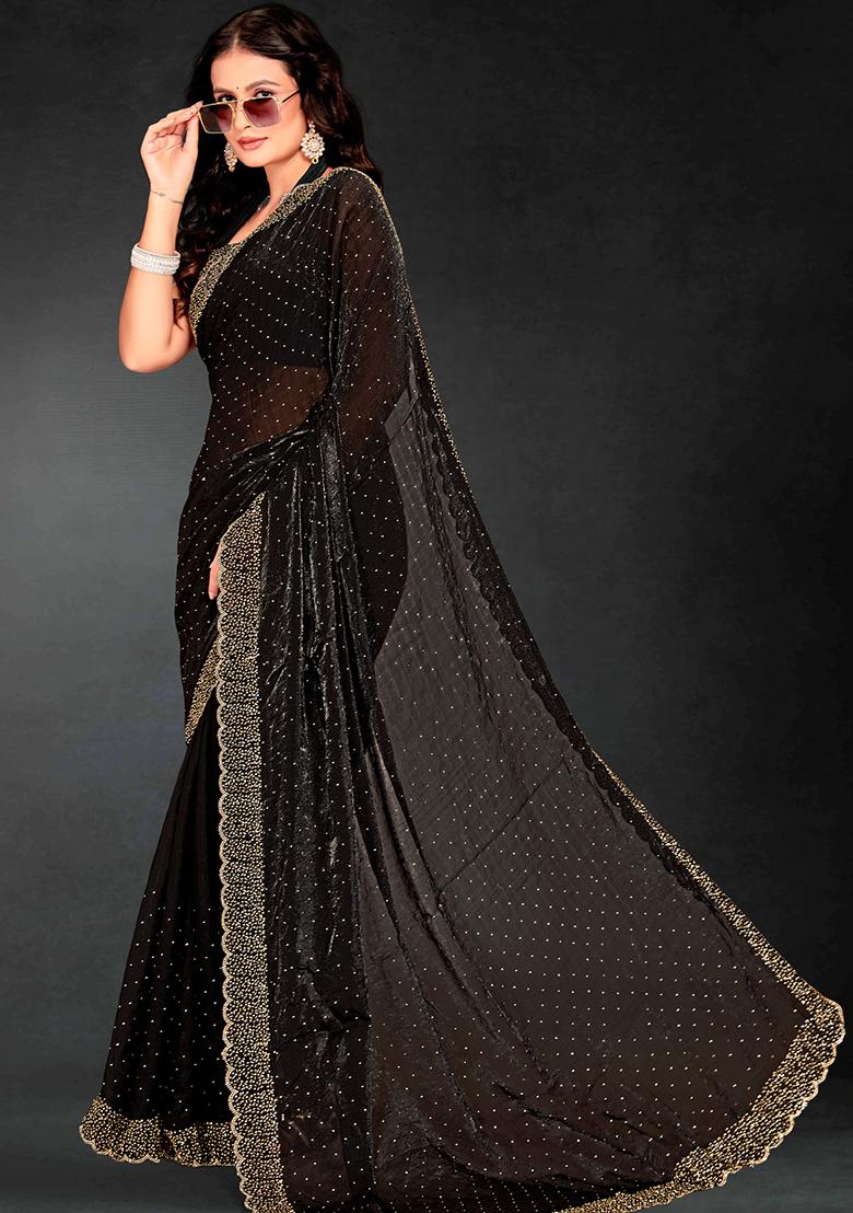 Black Zarkan Diamond Cut Dana Border Two Tone Silk Saree Set