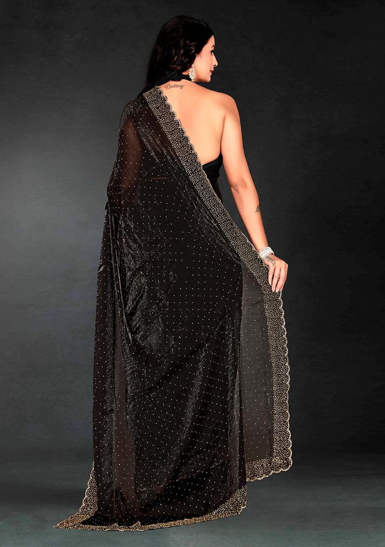 Black Zarkan Diamond Cut Dana Border Two Tone Silk Saree Set