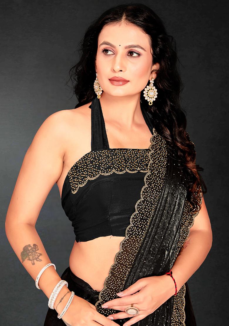 Black Zarkan Diamond Cut Dana Border Two Tone Silk Saree Set