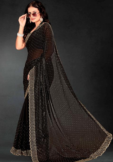 Black Zarkan Diamond Cut Dana Border Two Tone Silk Saree Set