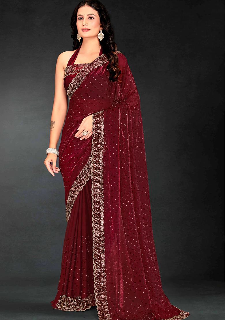 Maroon Zarkan Diamond Cut Dana Border Two Tone Silk Saree Set