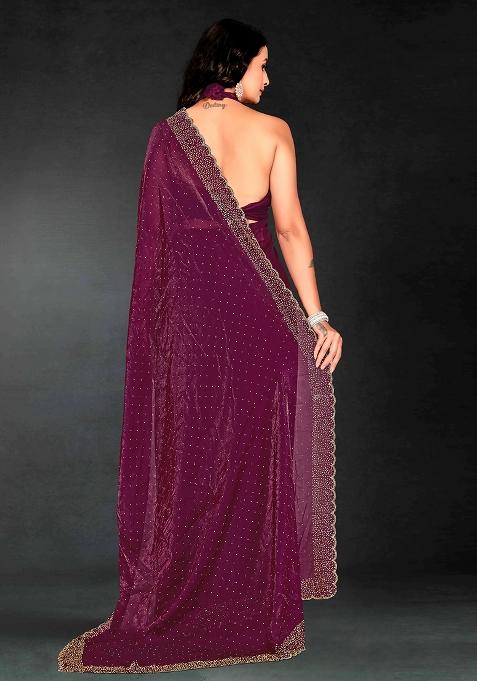 Purple Zarkan Diamond Cut Dana Border Two Tone Silk Saree Set