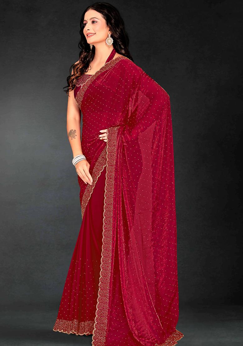 Magenta Zarkan Diamond Cut Dana Border Two Tone Silk Saree Set