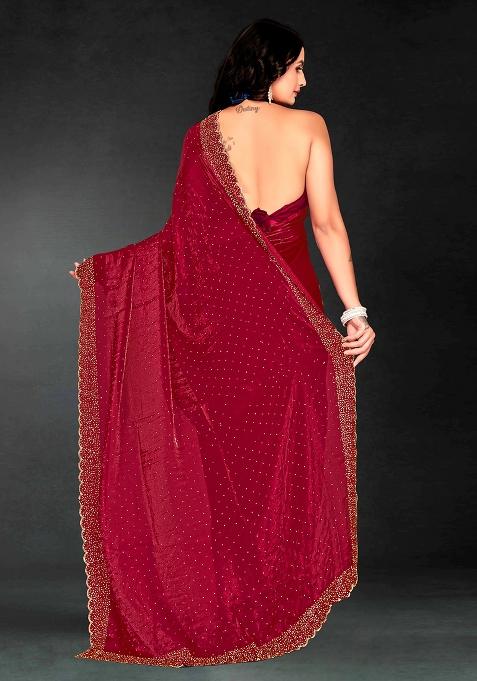 Magenta Zarkan Diamond Cut Dana Border Two Tone Silk Saree Set