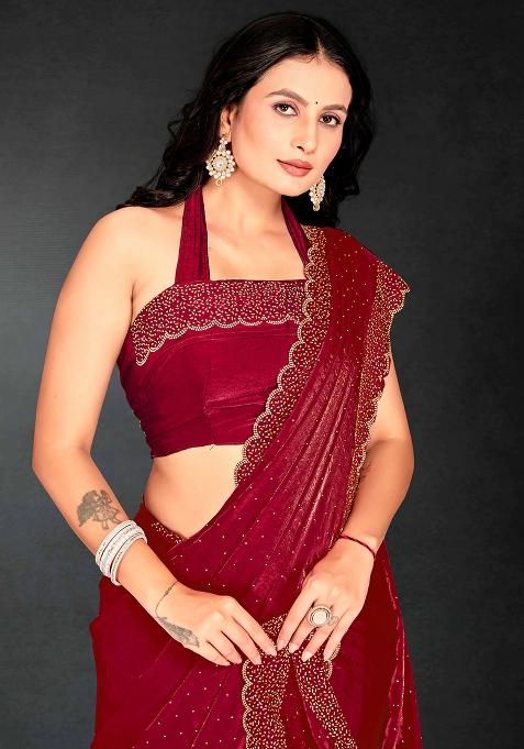 Magenta Zarkan Diamond Cut Dana Border Two Tone Silk Saree Set