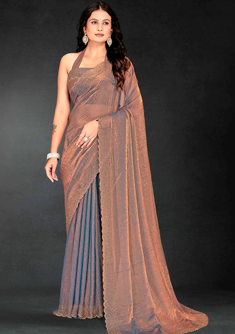 Grey Zarkan Diamond Cut Dana Border Two Tone Silk Saree Set