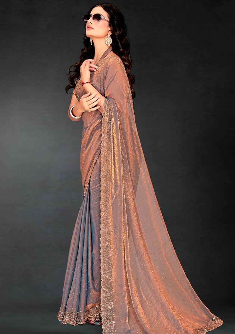 Grey Zarkan Diamond Cut Dana Border Two Tone Silk Saree Set