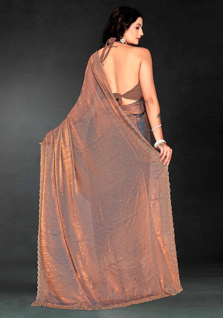 Grey Zarkan Diamond Cut Dana Border Two Tone Silk Saree Set