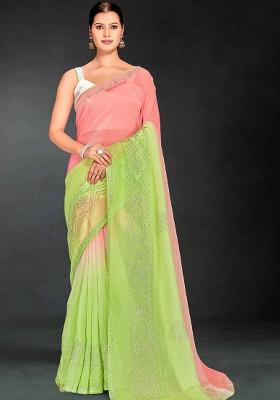 Green Siroski Stone Border Art Silk Saree Set
