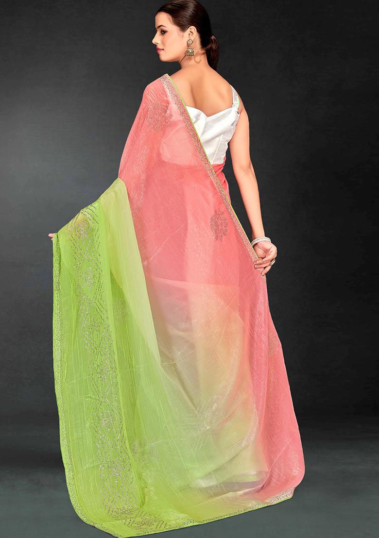 Green Siroski Stone Border Art Silk Saree Set