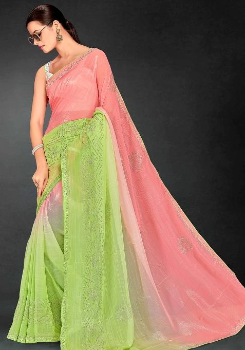 Green Siroski Stone Border Art Silk Saree Set