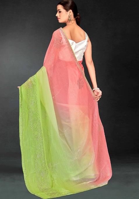 Green Siroski Stone Border Art Silk Saree Set