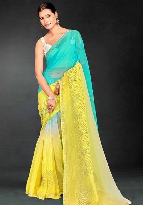 Yellow Siroski Stone Border Art Silk Saree Set