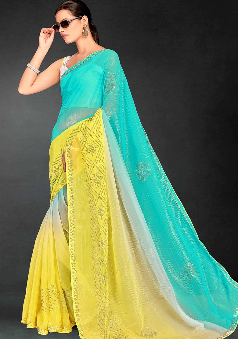 Yellow Siroski Stone Border Art Silk Saree Set