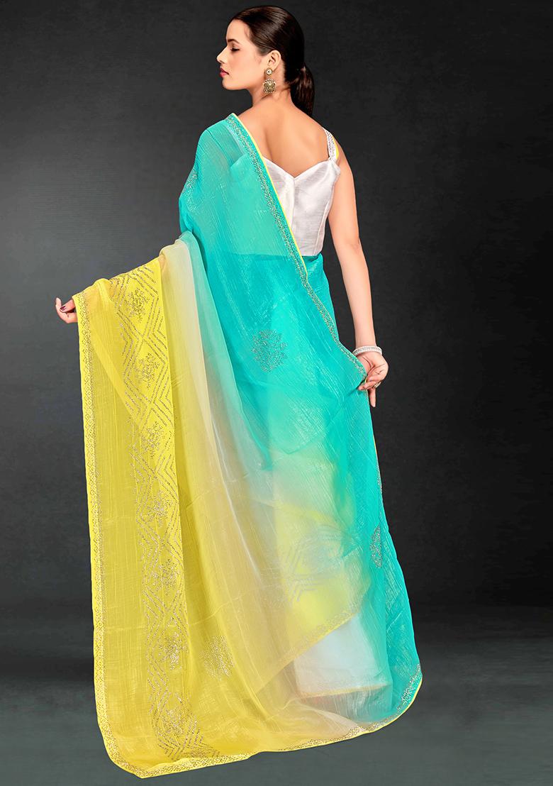 Yellow Siroski Stone Border Art Silk Saree Set