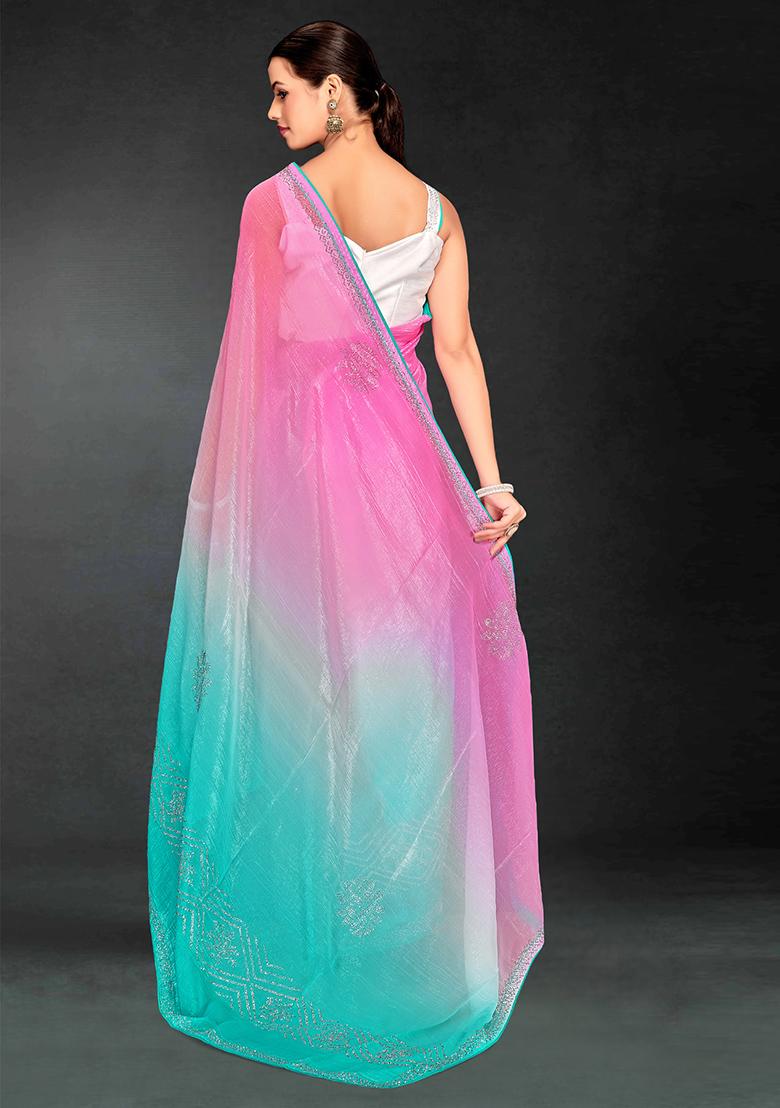 Sky Blue Siroski Stone Border Art Silk Saree Set