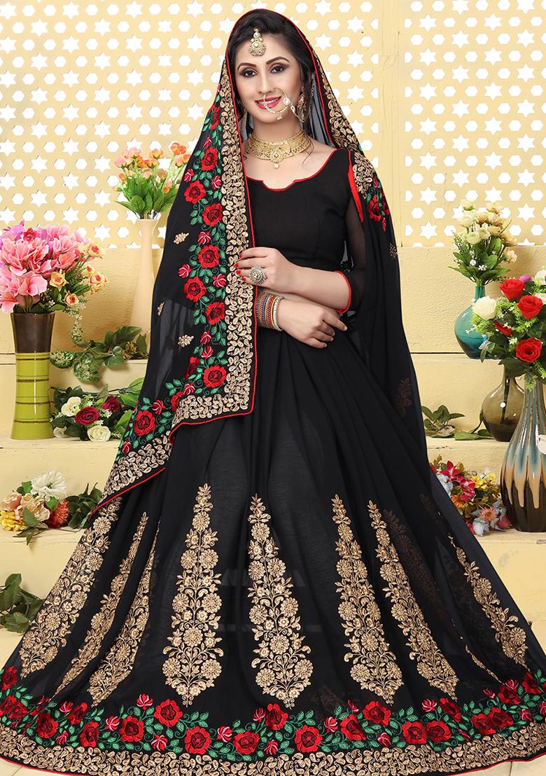 Black Zari Embroidered Border Georgette Saree Set